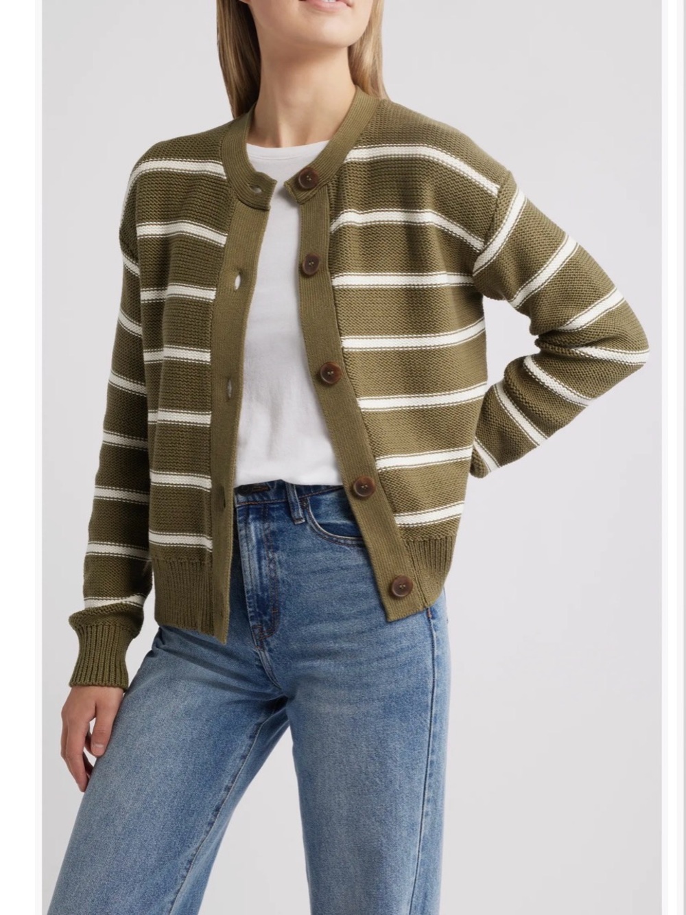 Caslon 100% Pima Cotton Red and White Striped Cardigan